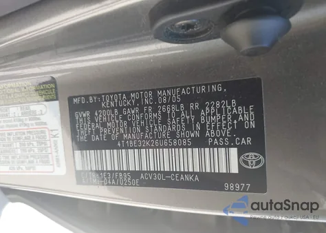 2006 Toyota Camry Std from USA, damaged, VIN 4T1BE32K26U658085